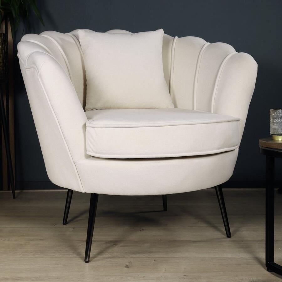Lizzely Garden & Living Fauteuil zitbank 1 persoons stoel Anna velvet creme bankje