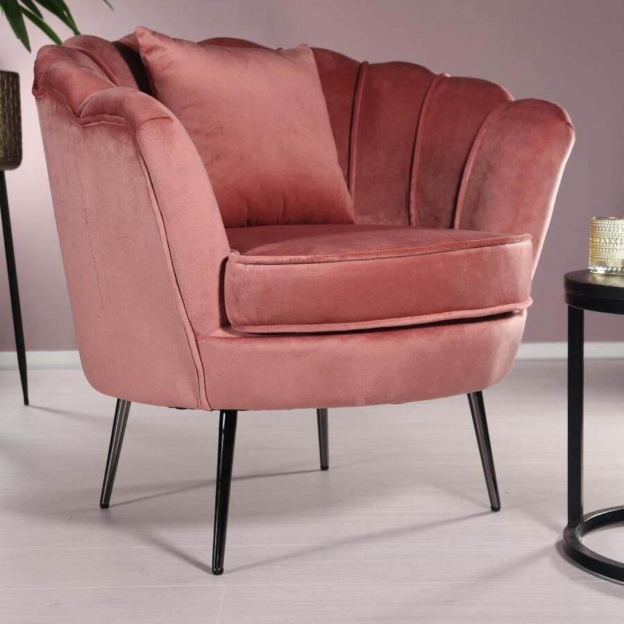 Lizzely Garden & Living Fauteuil zitbank 1 persoons stoel Anna velvet oud roze bankje