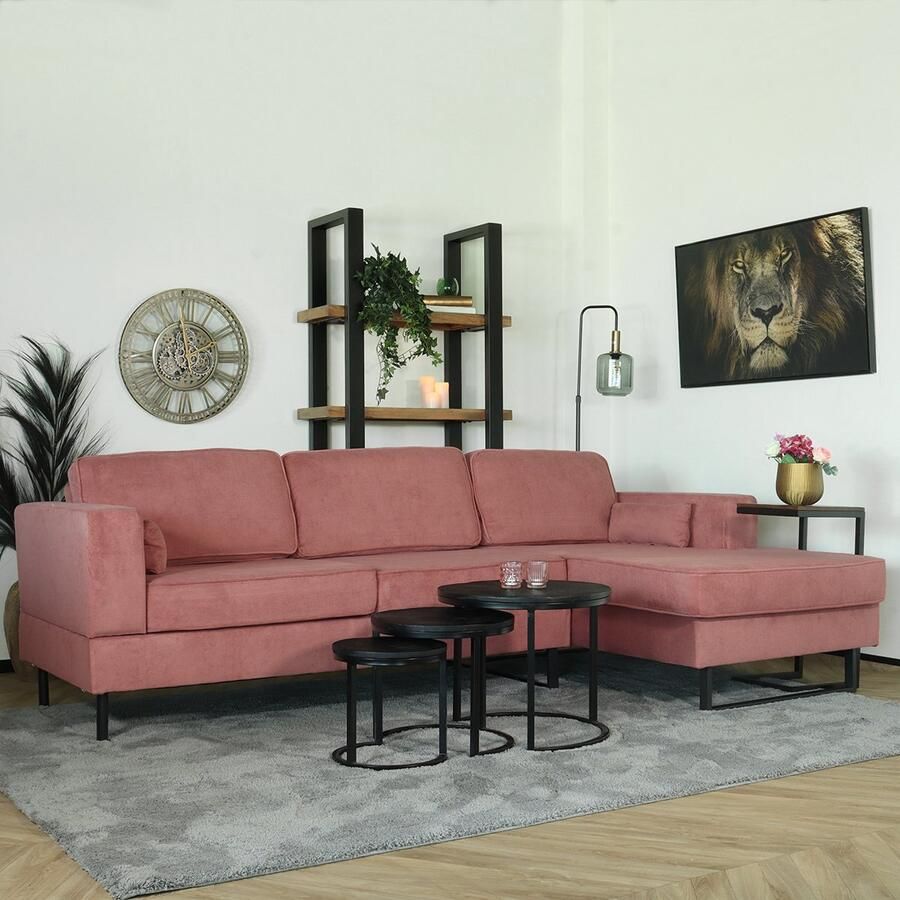 Lizzely Garden & Living Hoekbank design Darsiono 280cm bank roze velvet loungebank zowel links als rechts bankstel zetel hoeksalon - Foto 2
