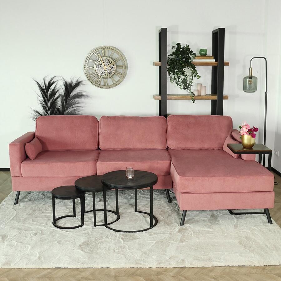 Lizzely Garden & Living Hoekbank design Lizza 269cm bank roze velvet loungebank zowel links als rechts bankstel hoeksalon zetel