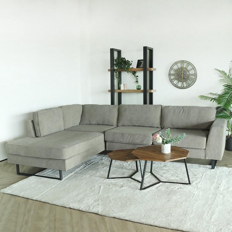 Lizzely Garden & Living Hoekbank design Puckerto 290cm bank taupe ribstof hoek loungebank links bankstel hoeksalon zetel - Foto 2
