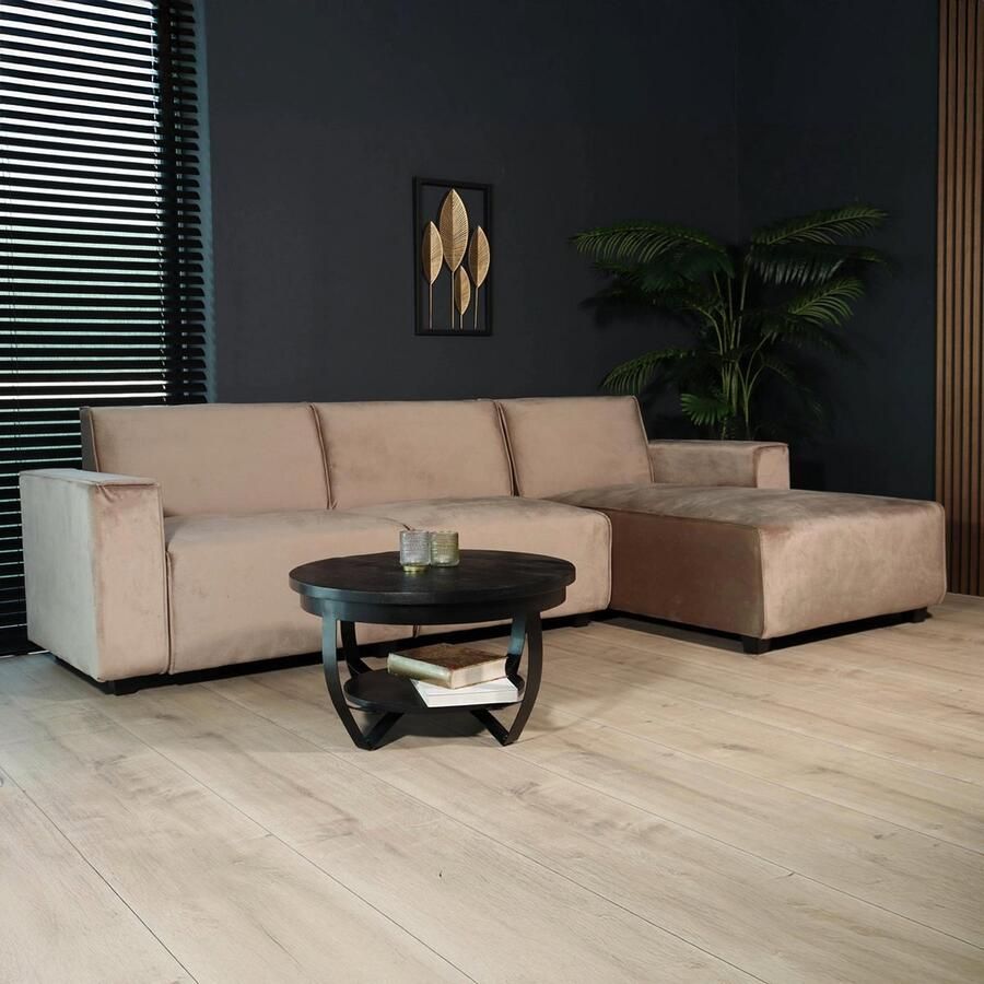 Lizzely Garden & Living Hoekbank design Riley 270cm bank champagne velvet loungebank rechts hoeksalon