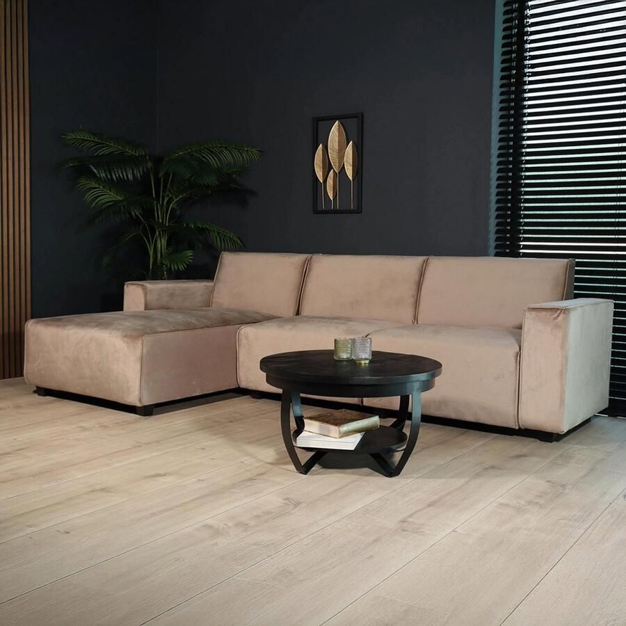 Lizzely Garden & Living Hoekbank design Riley 270cm bank champagne velvet loungebank links hoeksalon