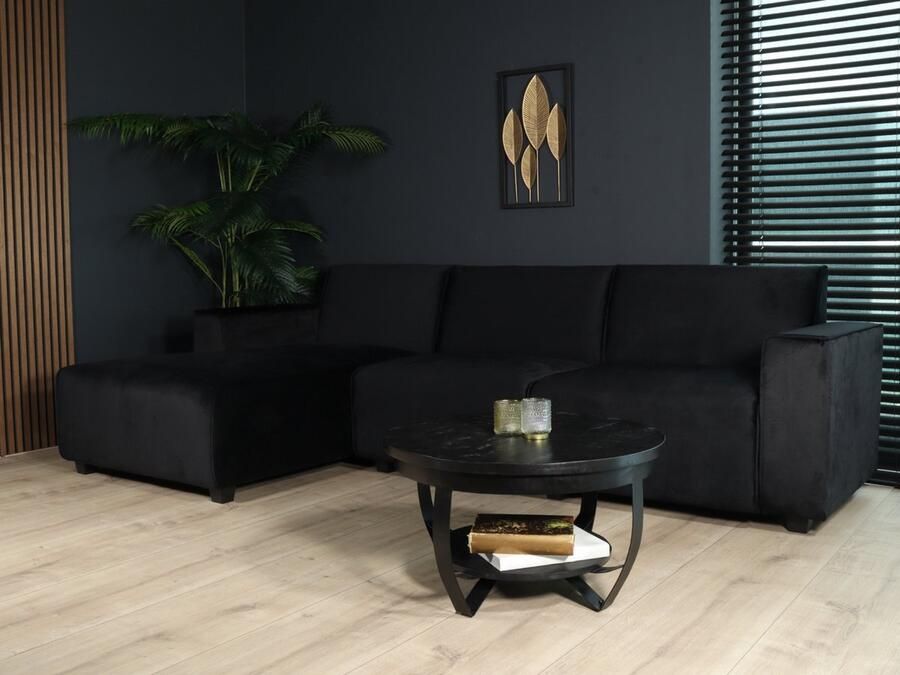 Lizzely Garden & Living Hoekbank design Riley 270cm bank zwart velvet loungebank links hoeksalon - Foto 2