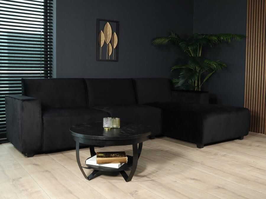 Lizzely Garden & Living Hoekbank design Riley 270cm bank zwart velvet loungebank rechts hoeksalon - Foto 2