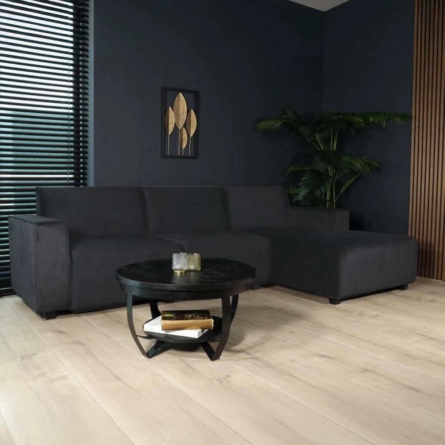 Lizzely Garden & Living Hoekbank design Riley 270cm bank zwart velvet loungebank rechts hoeksalon