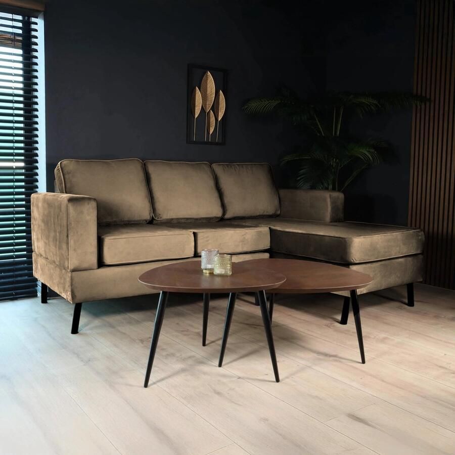 Lizzely Garden & Living Hoekbank design Venna 200cm bank bruin velvet loungebank zowel links als rechts bankstel hoeksalon zetel