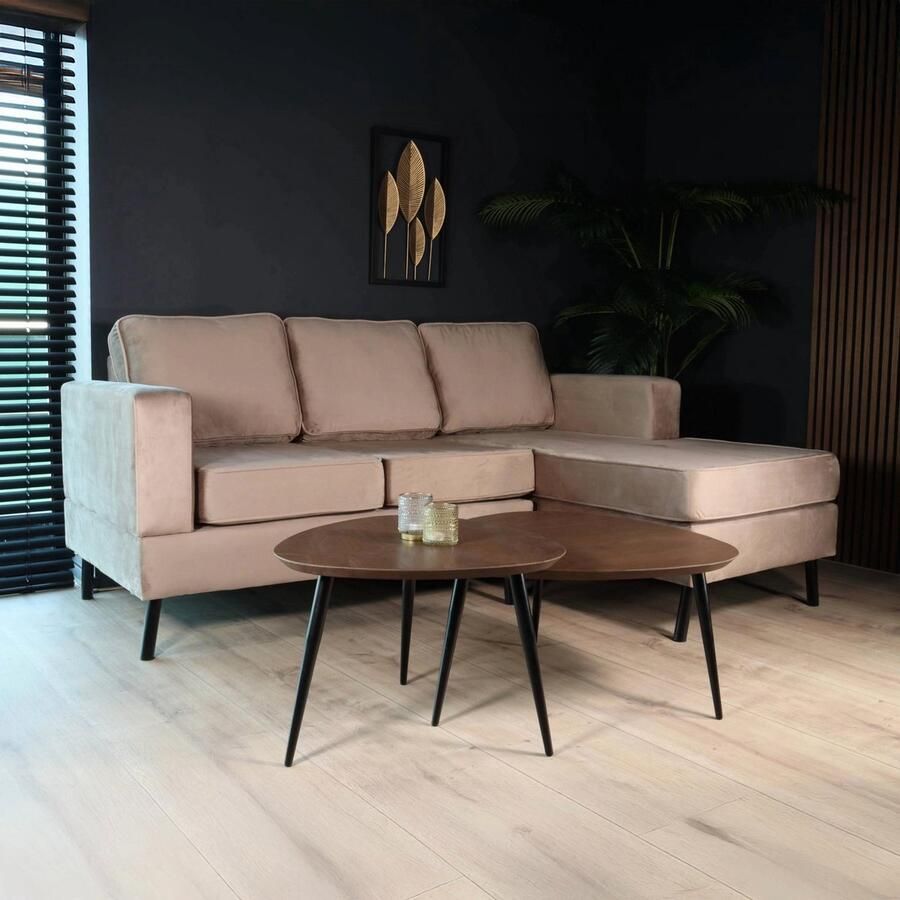 Lizzely Garden & Living Hoekbank design Venna 200cm bank champagne velvet loungebank zowel links als rechts bankstel hoeksalon zetel