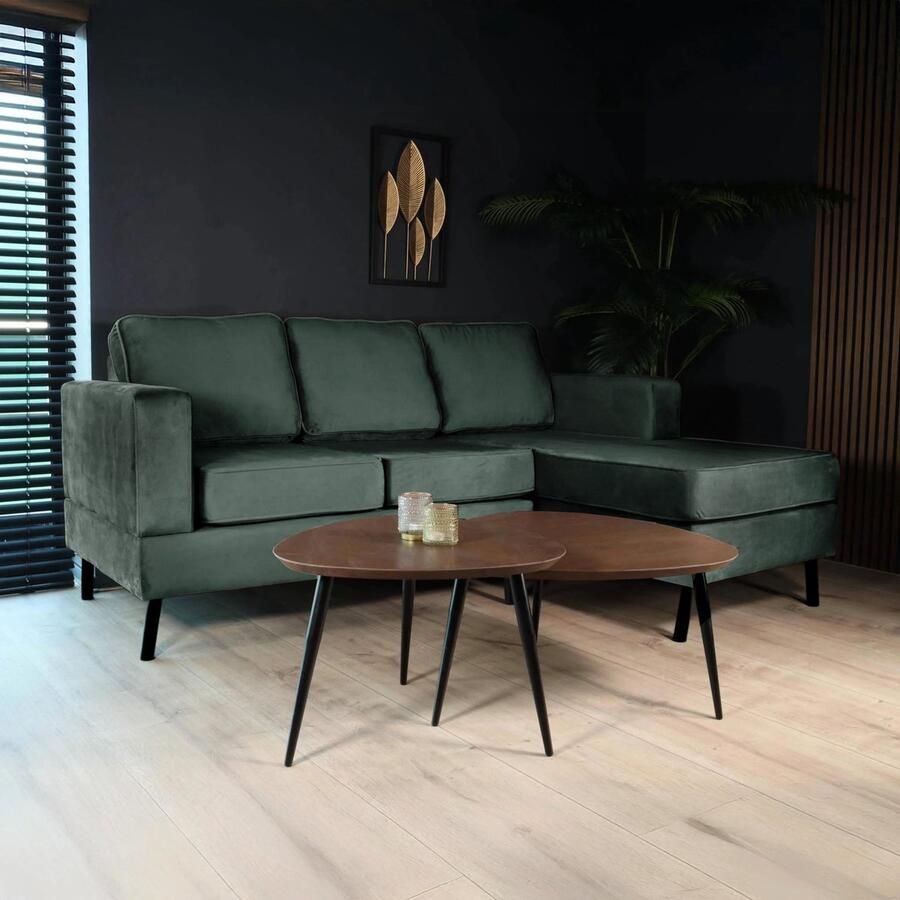 Lizzely Garden & Living Hoekbank design Venna 200cm bank donkergroen velvet loungebank zowel links als rechts bankstel hoeksalon zetel