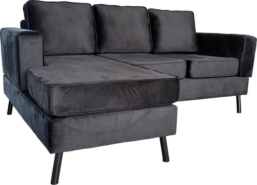 Lizzely Garden & Living Hoekbank design Venna 200cm bank zwart velvet loungebank zowel links als rechts bankstel hoeksalon zetel - Foto 2