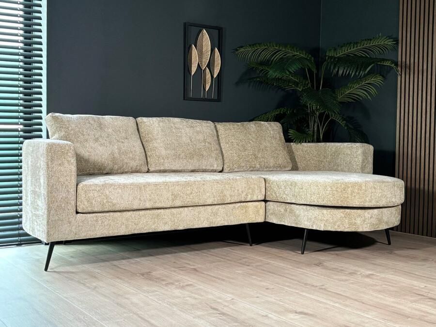 Lizzely Garden & Living Hoekbank rond design Nox 250cm bank met ronding beige chenille bankstel rechts loungebank zetel hoeksalon - Foto 2
