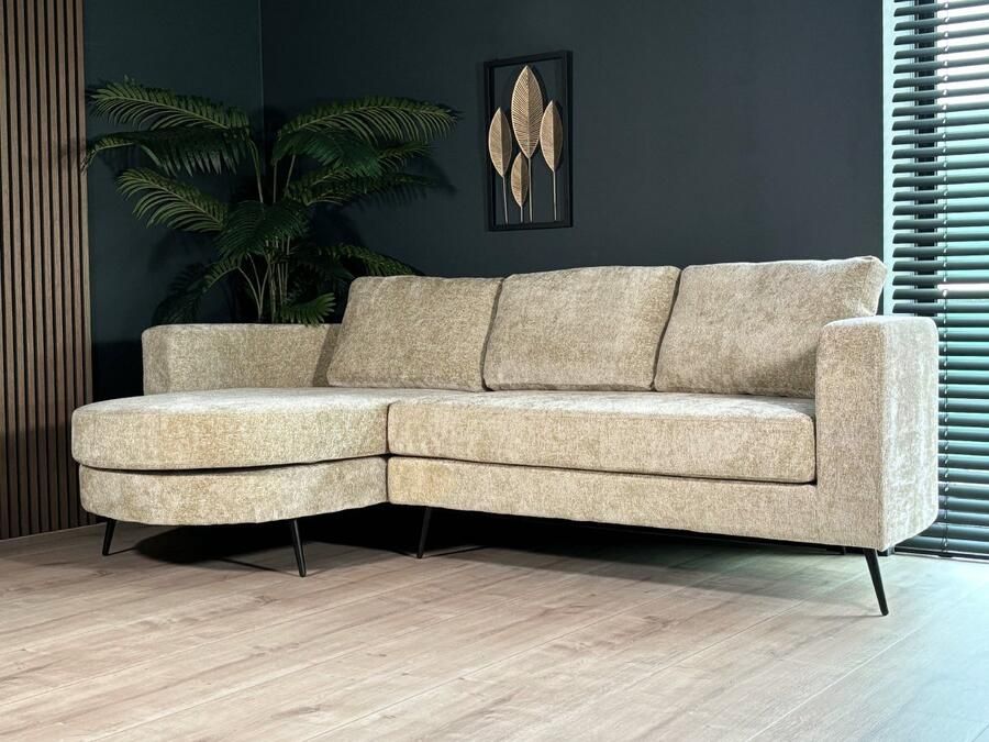 Lizzely Garden & Living Hoekbank rond design Nox 250cm bank met ronding beige chenille bankstel links loungebank hoeksalon zetel