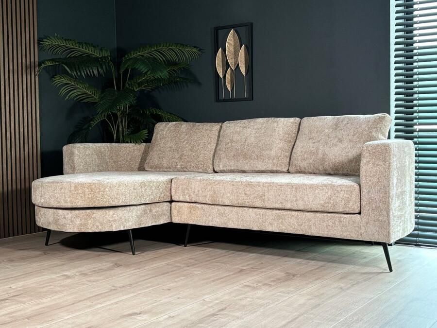 Lizzely Garden & Living Hoekbank rond design Nox 250cm bank met ronding taupe chenille bankstel links loungebank zetel hoeksalon - Foto 2