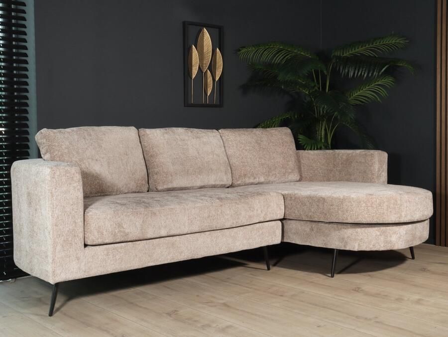 Lizzely Garden & Living Hoekbank rond design Nox 250cm bank met ronding taupe chenille bankstel rechts loungebank zetel hoeksalon - Foto 2