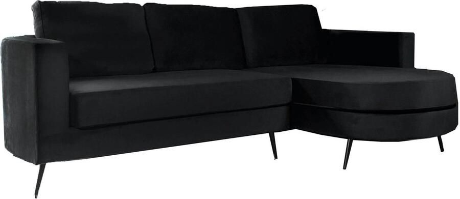 Lizzely Garden & Living Hoekbank rond design Nox 250cm bank met ronding zwart velvet bankstel rechts loungebank hoeksalon zetel - Foto 3