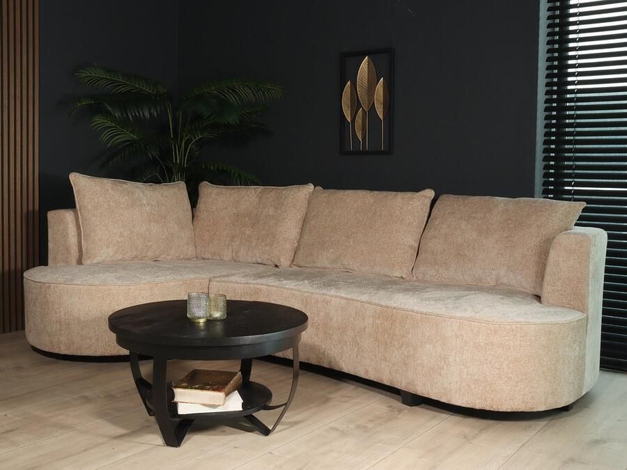 Lizzely Garden & Living Hoekbank rond Lando 270cm bank met ronding beige chenille bankstel links loungebank zetel hoeksalon