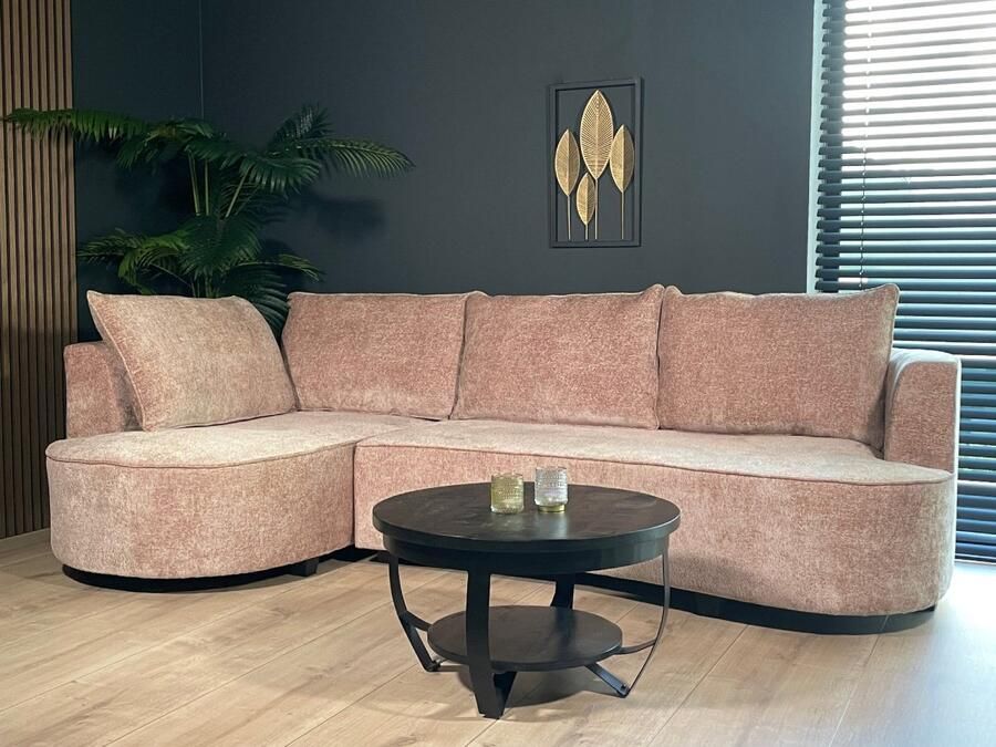 Lizzely Garden & Living Hoekbank rond Lando 270cm bank met ronding taupe chenille bankstel links loungebank zetel hoeksalon