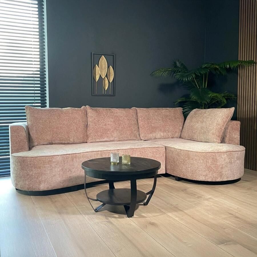 Lizzely Garden & Living Hoekbank rond Lando 270cm bank met ronding taupe chenille bankstel rechts loungebank hoeksalon zetel