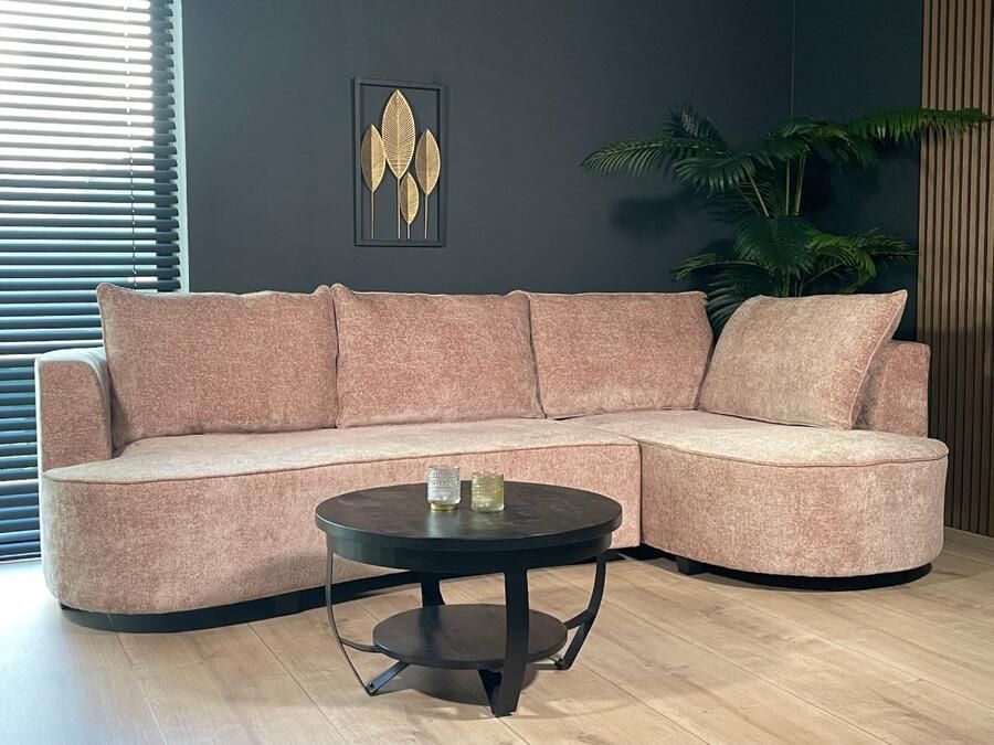 Lizzely Garden & Living Hoekbank rond Lando 270cm bank met ronding taupe chenille bankstel rechts loungebank hoeksalon zetel - Foto 2