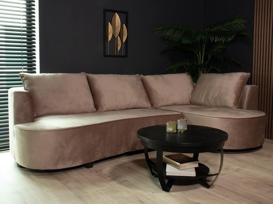 Lizzely Garden & Living Hoekbank rond Lando 270cm bank met ronding taupe velvet bankstel rechts loungebank