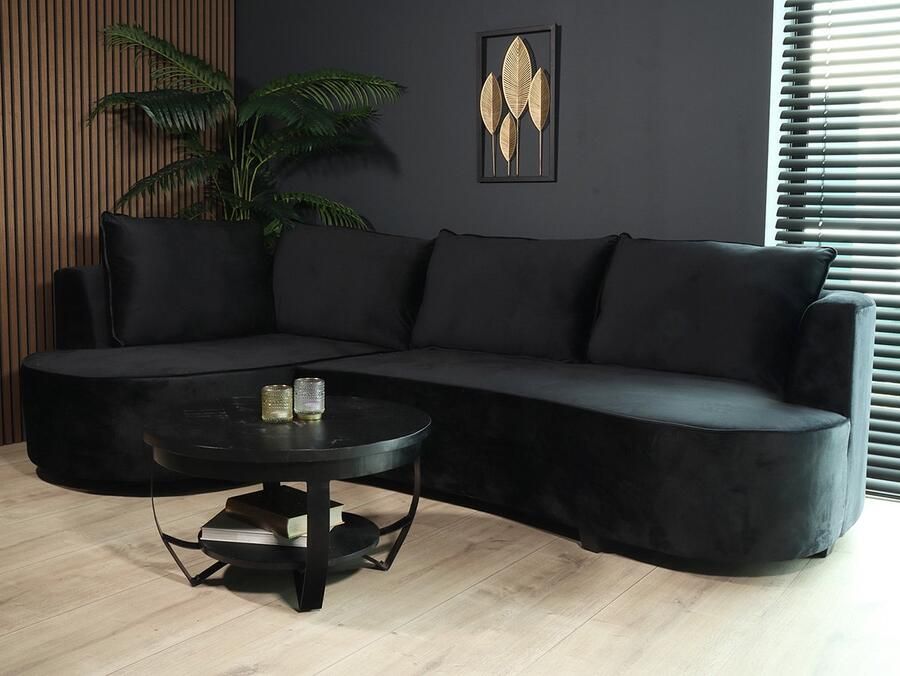 Lizzely Garden & Living Hoekbank rond Lando 270cm bank met ronding zwart velvet bankstel links loungebank hoeksalon zetel