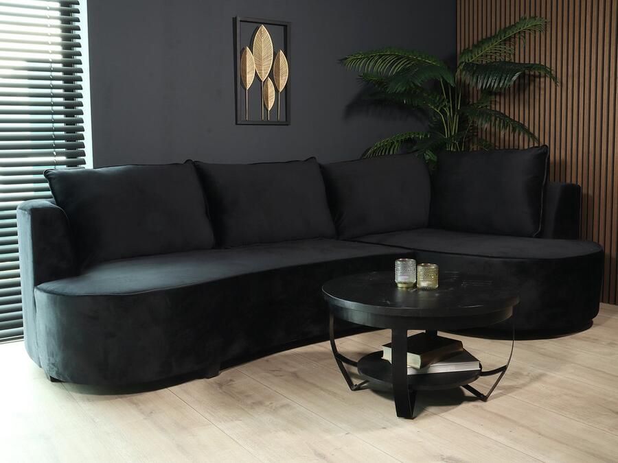 Lizzely Garden & Living Hoekbank rond Lando 270cm bank met ronding zwart velvet bankstel rechts loungebank hoeksalon zetel