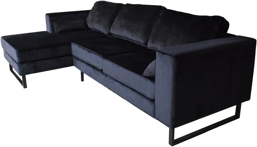 Lizzely Garden & Living Hoekbank Tavero zwart velvet bank 280cm links loungebank hoeksalon