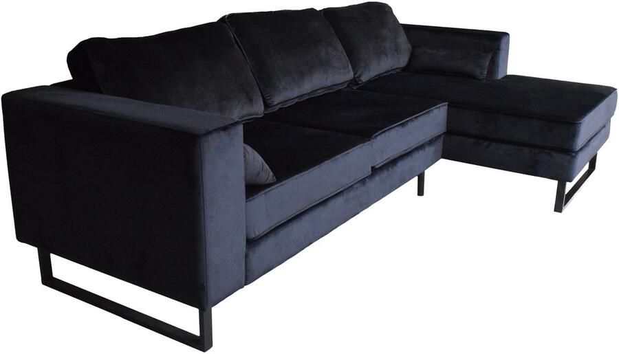 Lizzely Garden & Living Hoekbank Tavero zwart velvet bank 280cm rechts loungebank hoeksalon