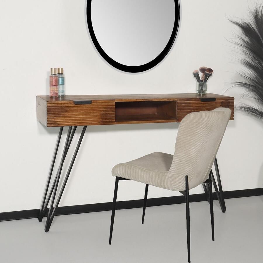 Lizzely Garden & Living Kaptafel Samira massief mangohout 2 lades 120cm make-up tafel