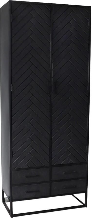 Lizzely Garden & Living Kast industrieel mangohout Bassie zwart mango hout visgraat wandkast mango duurzaam - Foto 2