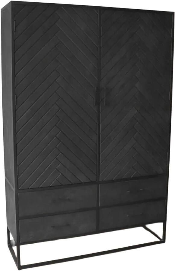 Lizzely Garden & Living Kast industrieel mangohout Flako zwart mango hout visgraat 180cm wandkast mango duurzaam - Foto 2