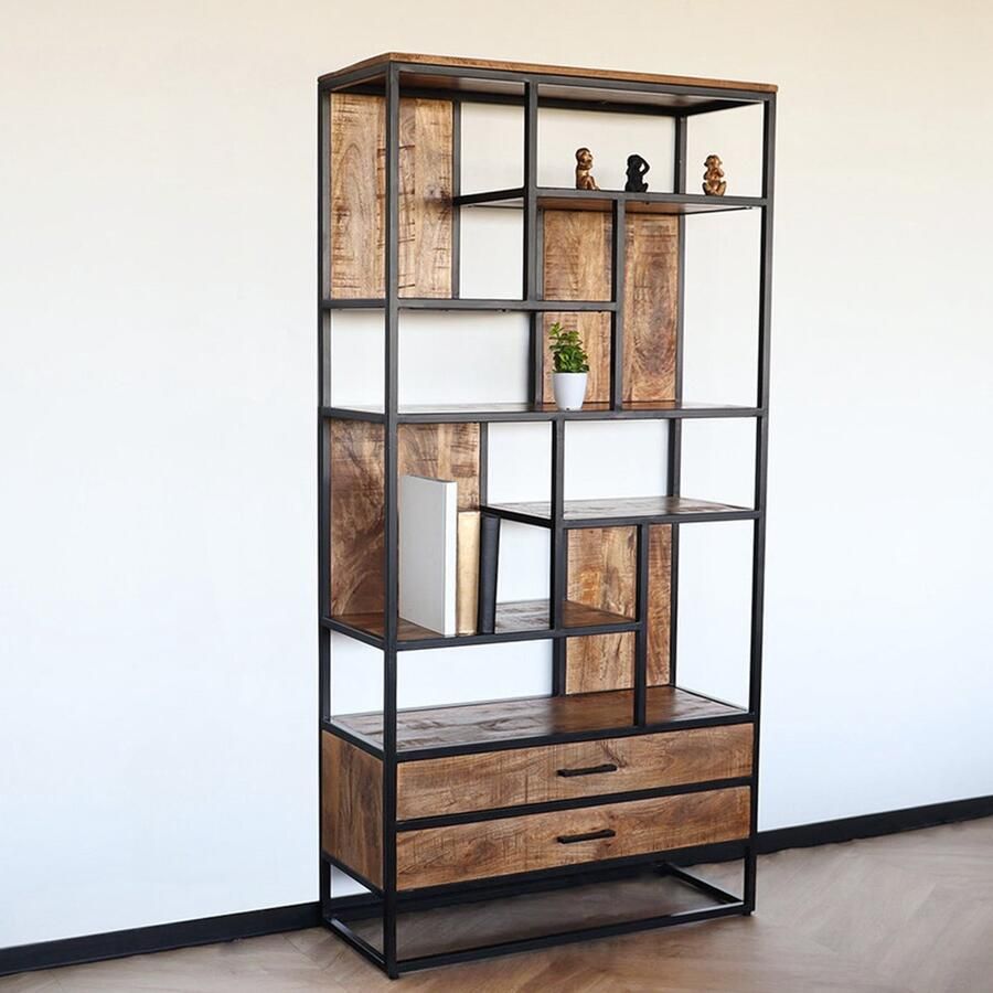 Lizzely Garden & Living Kast industrieel mangohout Xavi bruin mango hout wandkast 180cm vakkenkast mango duurzaam - Foto 2