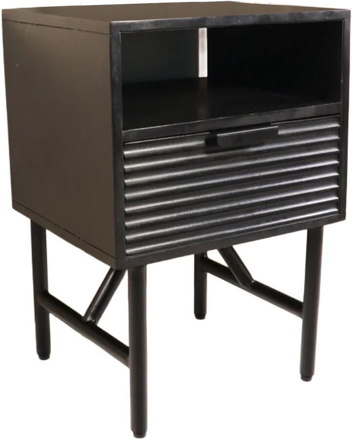 Lizzely Garden & Living Nachtkastje industrieel mangohout bijzettafel Avy zonder achterwand zwart duurzaam mango side table