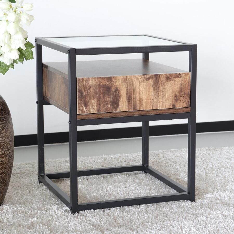 Lizzely Garden & Living Nachtkastje Luke 43x43x54cm bijzettafel donker hout industrieel side table