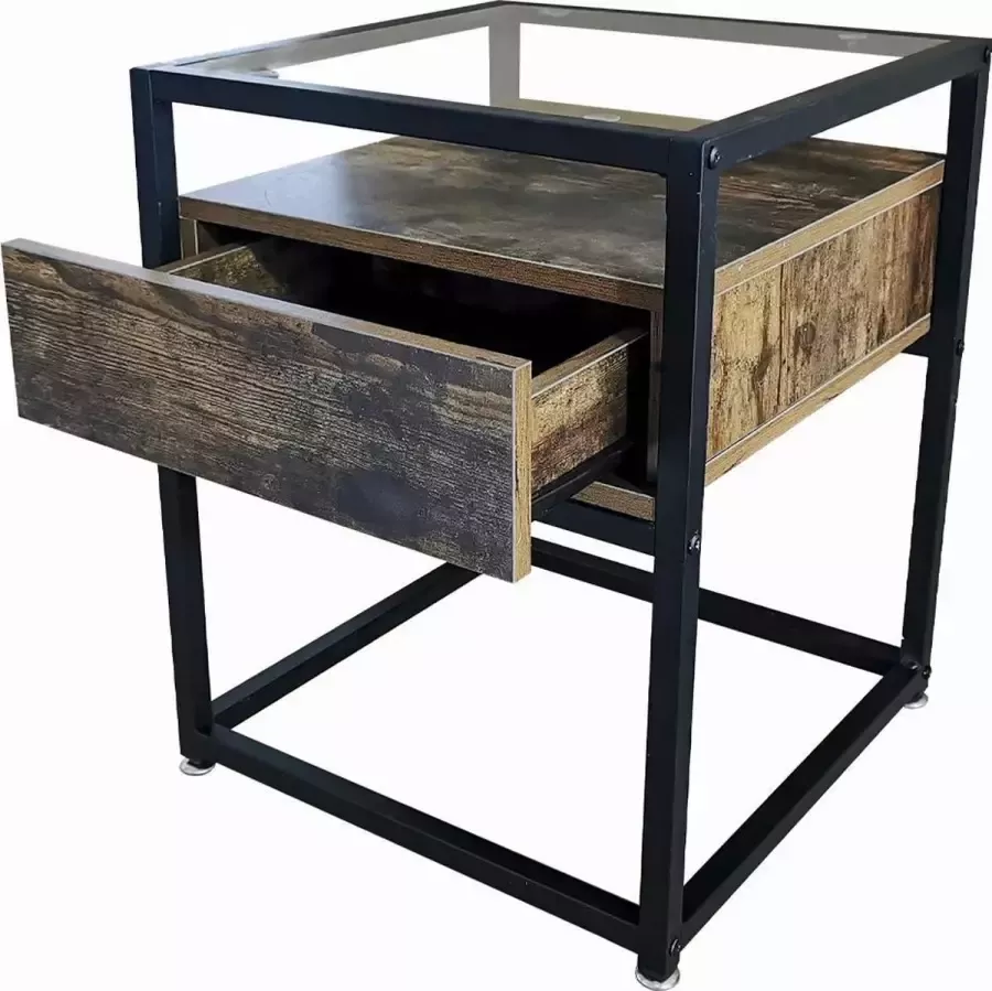Lizzely Garden & Living Nachtkastje Luke 43x43x54cm bijzettafel donker hout industrieel side table - Foto 3