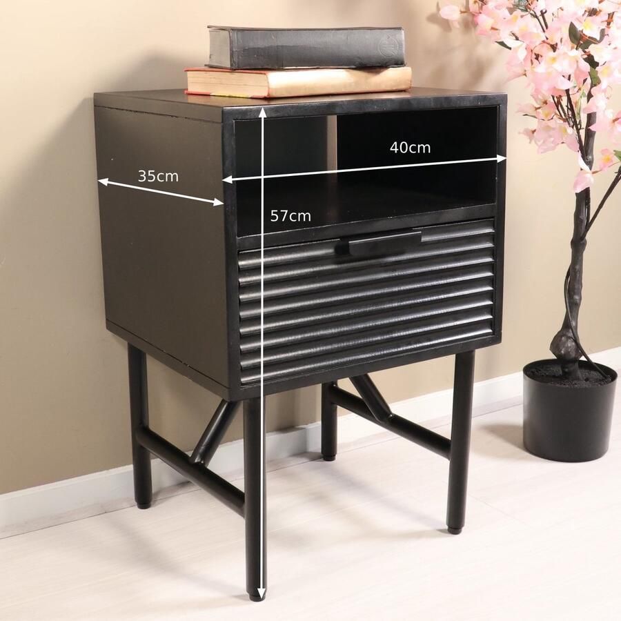 Lizzely Garden & Living Nachtkastje industrieel mangohout bijzettafel Avy zonder achterwand zwart duurzaam mango side table - Foto 2