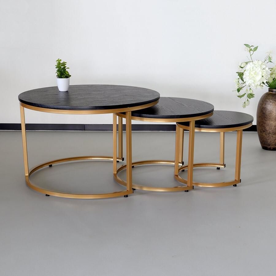 Lizzely Garden & Living Salontafel rond 3 delig Kiki goud bijzettafel industrieel side table - Foto 3