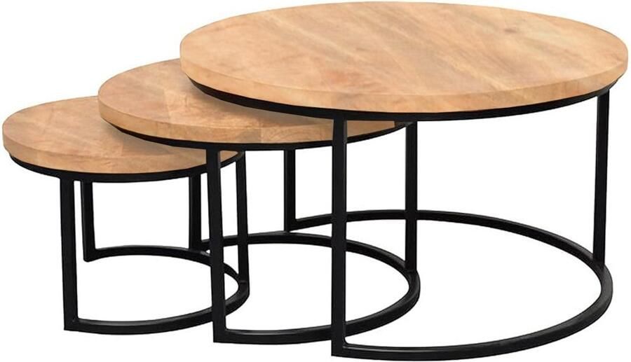 Lizzely Garden & Living Salontafel 3delig mangohout Jaell walnoot bruin industrieel duurzaam massief hout massief hout mango - Foto 2