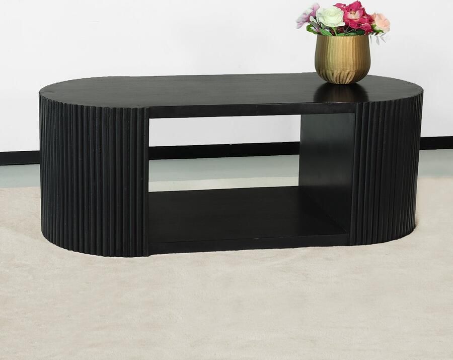 Lizzely Garden & Living Salontafel Dana organisch massief mangohout 120cm zwart organische bijzettafel side table