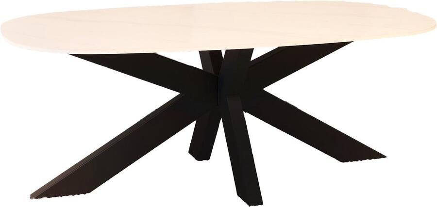 Lizzely Garden & Living Salontafel deens ovaal marmerlook wit steen 120cm Elif ovale salon tafel