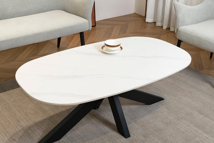 Lizzely Garden & Living Salontafel deens ovaal marmerlook wit steen 120cm Elif ovale salon tafel - Foto 2