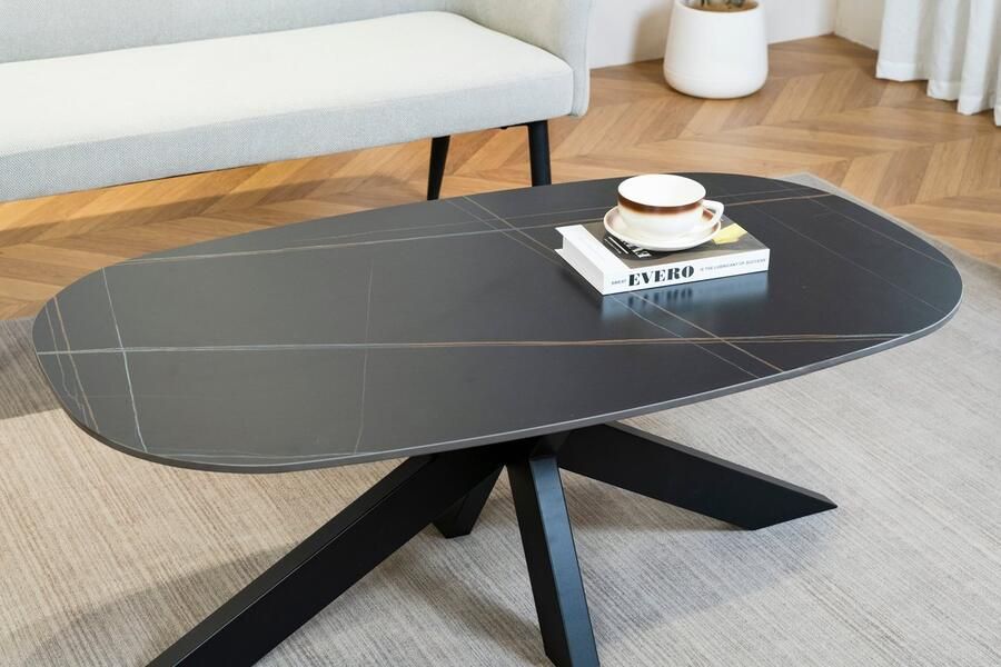 Lizzely Garden & Living Salontafel deens ovaal marmerlook zwart steen 120cm Elif ovale salon tafel