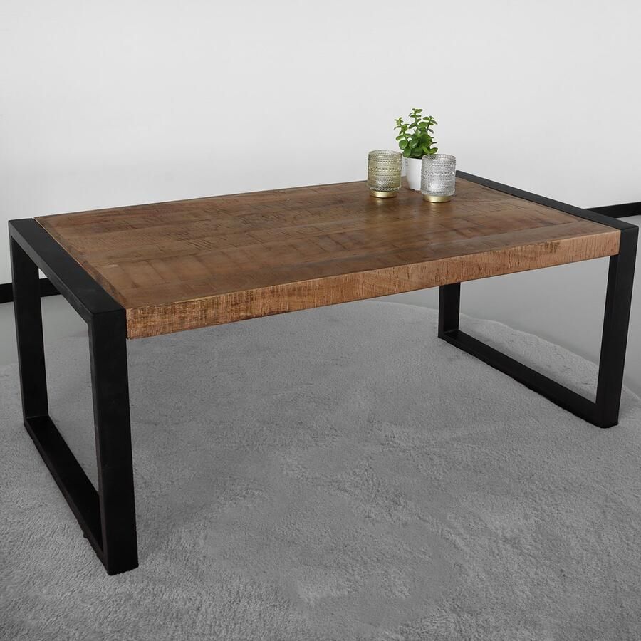 Lizzely Garden & Living Salontafel industrieel mangohout Danique 110cm side table duurzaam massief hout mango bijzettafel