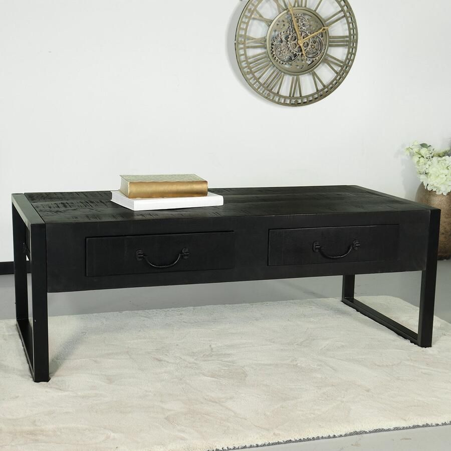 Lizzely Garden & Living Salontafel industrieel mangohout Kai zwart 125cm side table