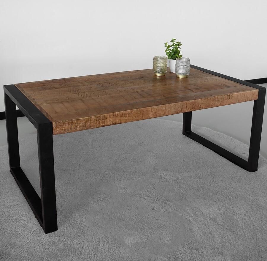 Lizzely Garden & Living Salontafel industrieel mangohout Danique 110cm side table duurzaam massief hout mango bijzettafel - Foto 2