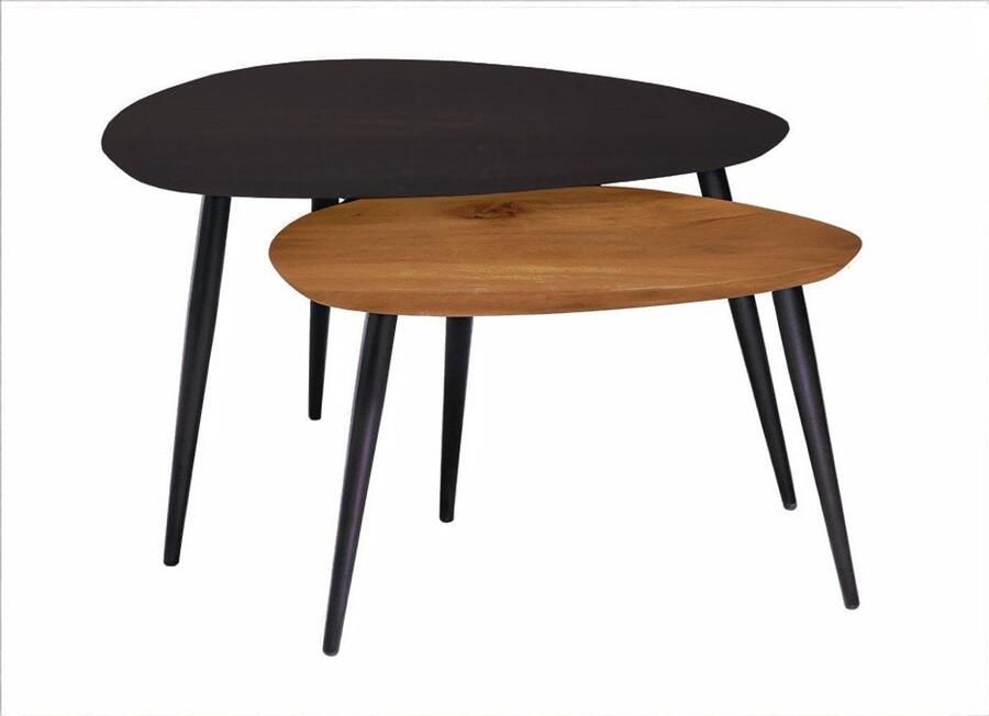 Lizzely Garden & Living Salontafel organisch set van 2 mangohout Leyla bruin en zwart bijzettafel organisch mango side table - Foto 2