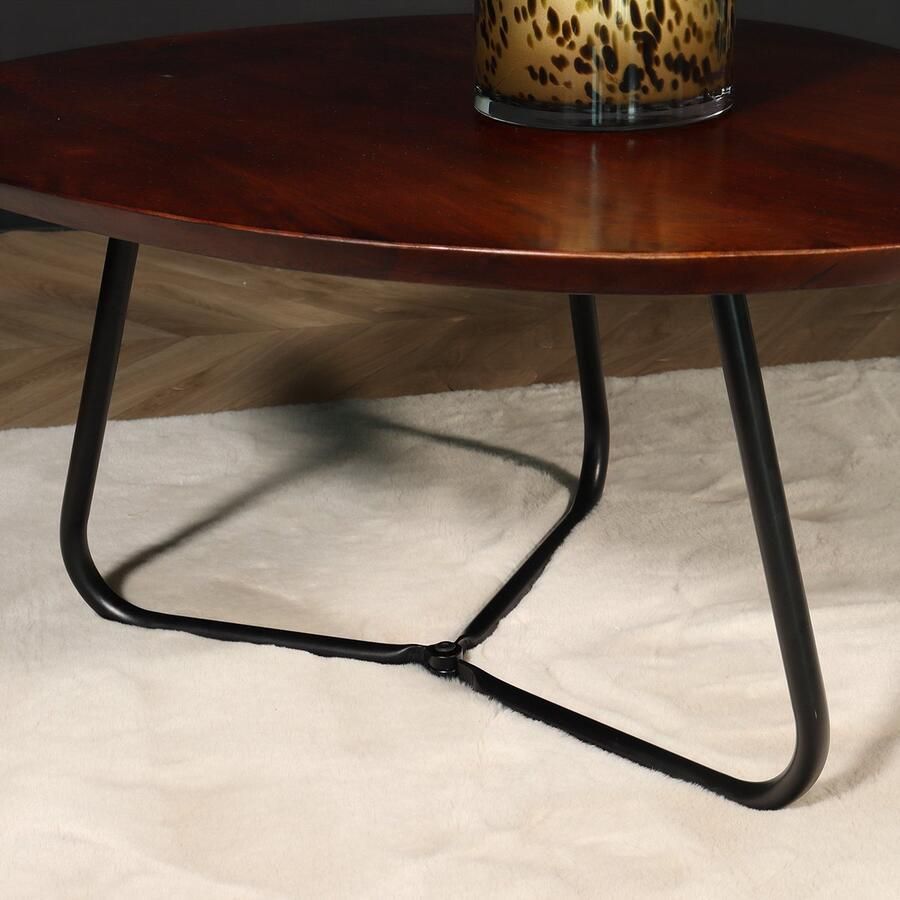 Lizzely Garden & Living Salontafel organisch set van 2 mangohout Gijs bruin en zwart bijzettafel organisch mango side table - Foto 2