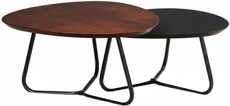 Lizzely Garden & Living Salontafel organisch set van 2 mangohout Gijs bruin en zwart bijzettafel organisch mango side table - Foto 3