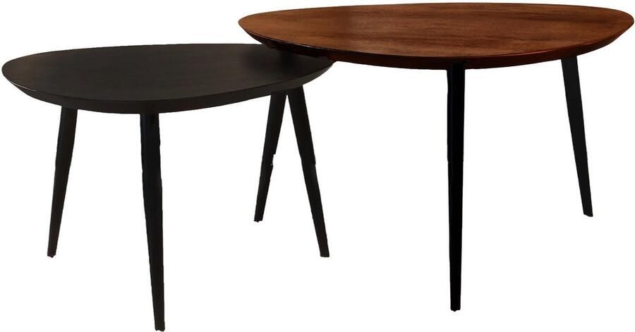 Lizzely Garden & Living Salontafel organisch set van 2 mangohout Leyla bruin en zwart bijzettafel organisch mango side table
