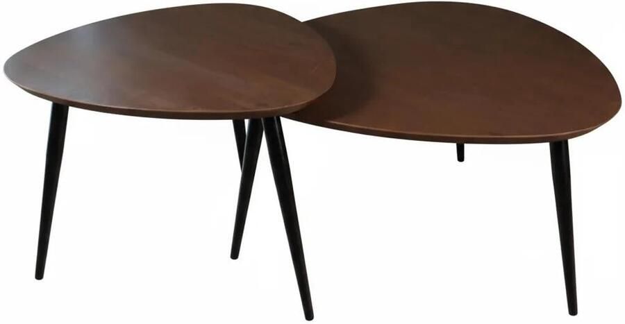 Lizzely Garden & Living Salontafel organisch set van 2 mangohout Leyla walnoot bruin bijzettafel organisch mango side table - Foto 2